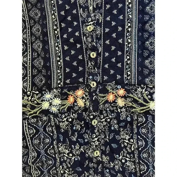 Skies Are Blue Women Blue Boho Embroidered Floral Romper M - Picture 9 of 10